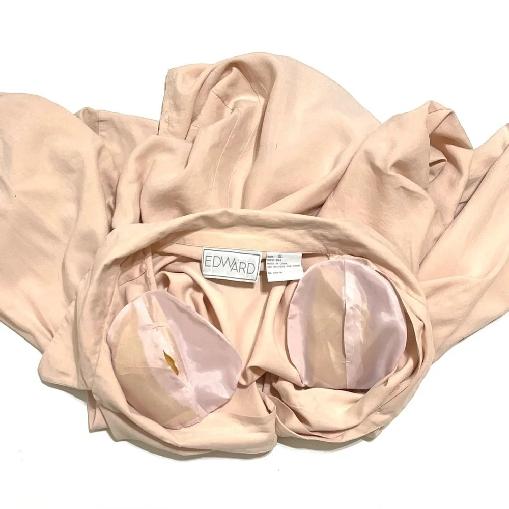 Edward Woman 100% SILK Light Salmon Long Sleeve Button Shirt Size XL - Picture 12 of 12